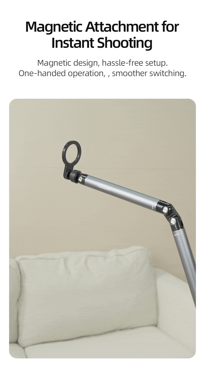 TELESIN Magnetic Mobile Phone Floor Stand Cantilever Live Broadcast Tablet Bracket Lifting Bracket Universal Mobile Phone Holder