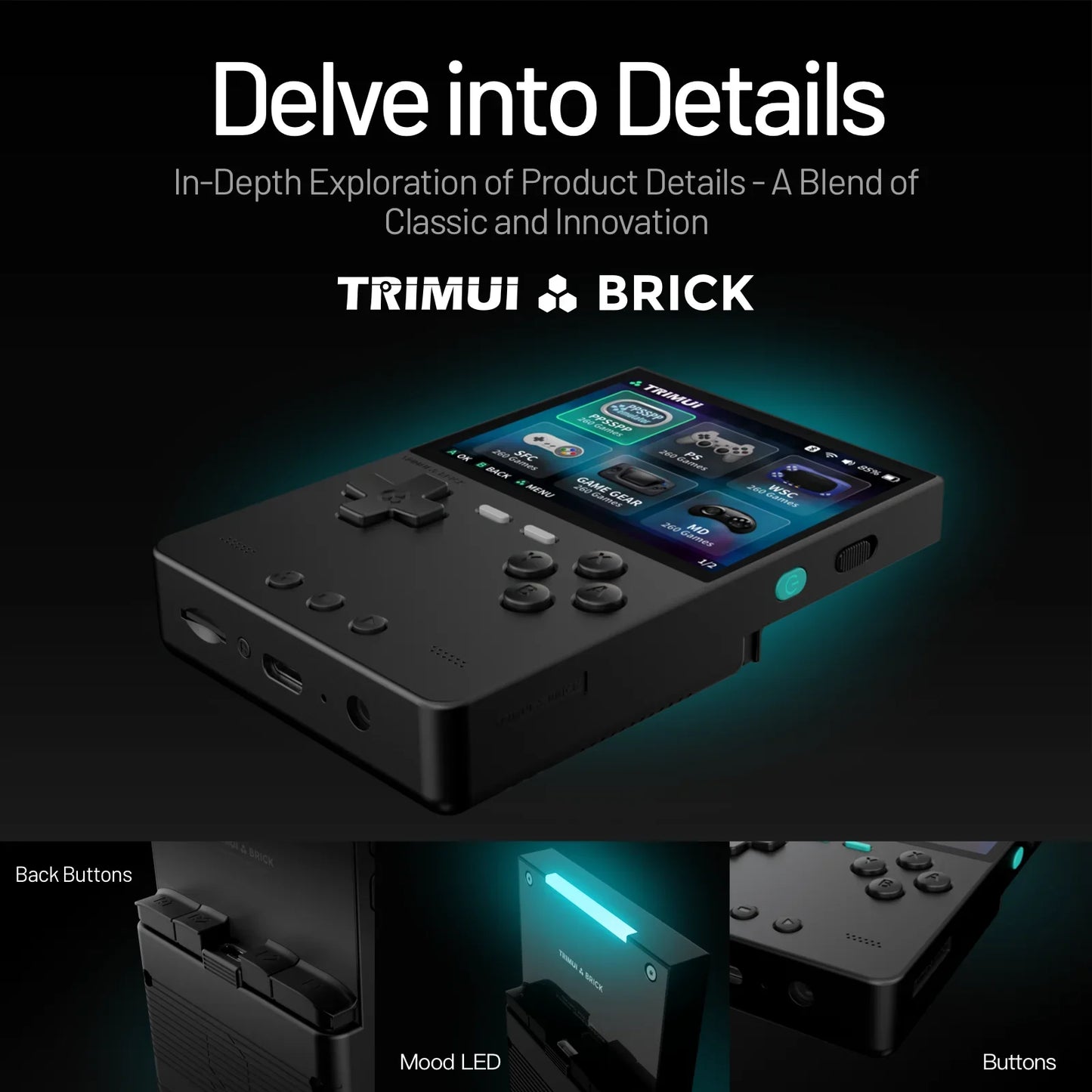 Handheld Game Console Retro Gaming Device 3.2" IPS Screen 12000+ Games Linux System RGB LED Lighting Metal Back Panel WiFi Bluetooth 3000mAh Battery Expandable Storage Up To 1TB Type-C Charging Portable Gaming - Nova Electronics