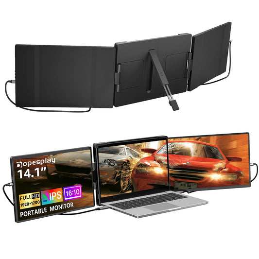 Portable Laptop Screen Extender 14.1" FHD 1200P IPS Triple Display with 16:10 Aspect Ratio, Plug-and-Play Dual Monitor Support for Windows, Mac, Chromebook & Gaming Consoles