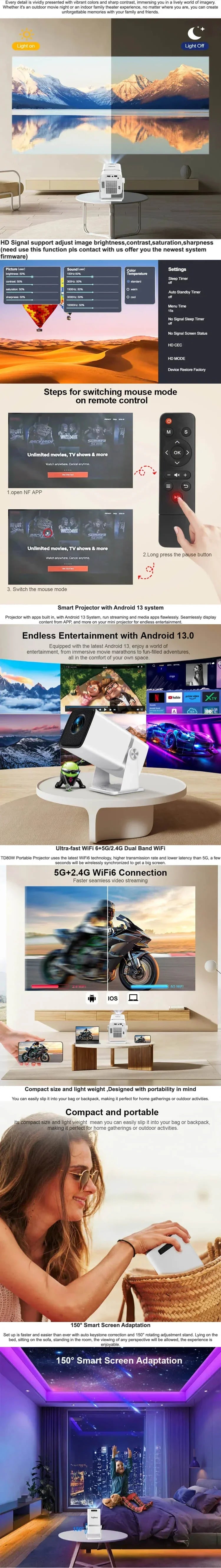 ThundeaL 4K Full HD Projector FHD TD80W Android WiFi 3D Home Theater TD80 Portable Beam Projector Meeting Video Movie PK HY320 - Nova Electronics