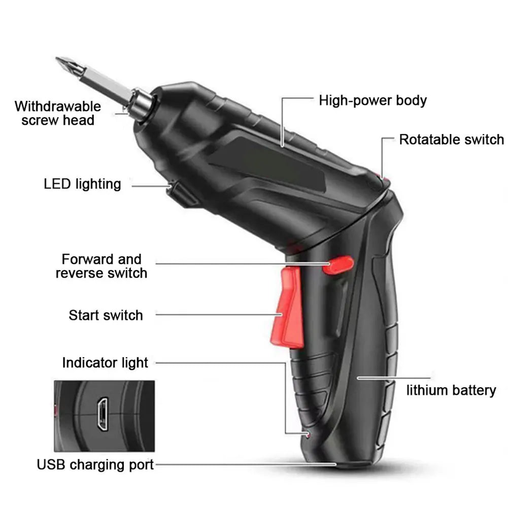 2/47pcs 3.6V Screwdriver Kit Rechargeable Lithium Battery Cordless Electric Screwdriver Drill Kit Folding Home Power Tools - Nova Electronics