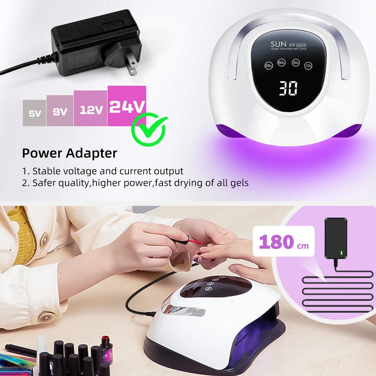 220W LED UV Light Dryer for Nails Gel Polish with 57 Lamp Beads 4 Timer Setting & LCD Touch Display Screen - Nova Electronics