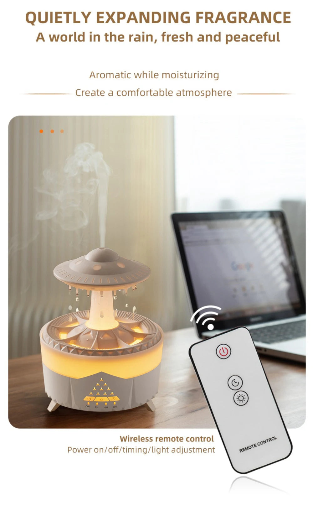 UFO Rotating Raindrop Aromatherapy Essential Oils Air Diffuser with RGB Night Lamp Remote Controls UFO Ultrasonic Air Humidifier