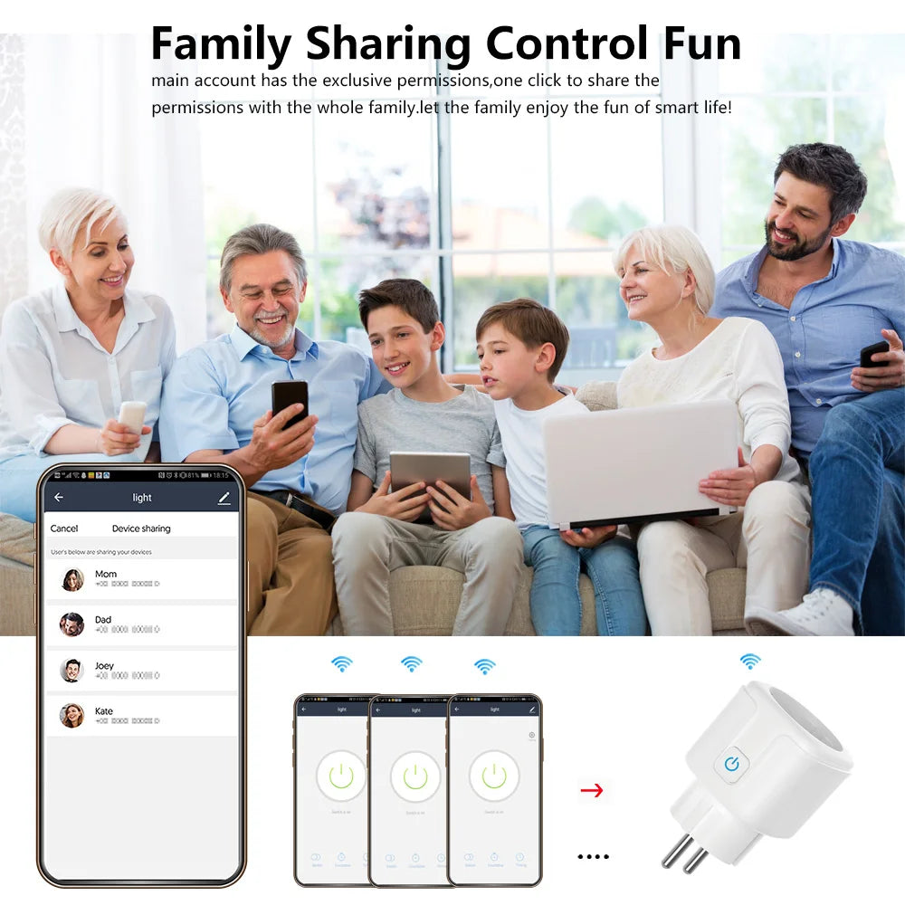 Tuya Wifi Smart Socket EU Plug 16/20A Power Monitor Remote Control SmartLife APP Works with Alexa Yandex Alice Google Assistant - Nova Electronics