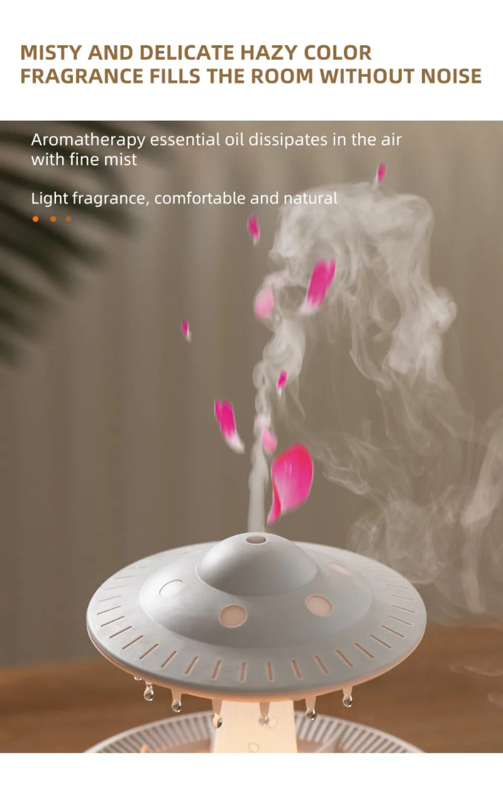 UFO Rotating Raindrop Aromatherapy Essential Oils Air Diffuser with RGB Night Lamp Remote Controls UFO Ultrasonic Air Humidifier