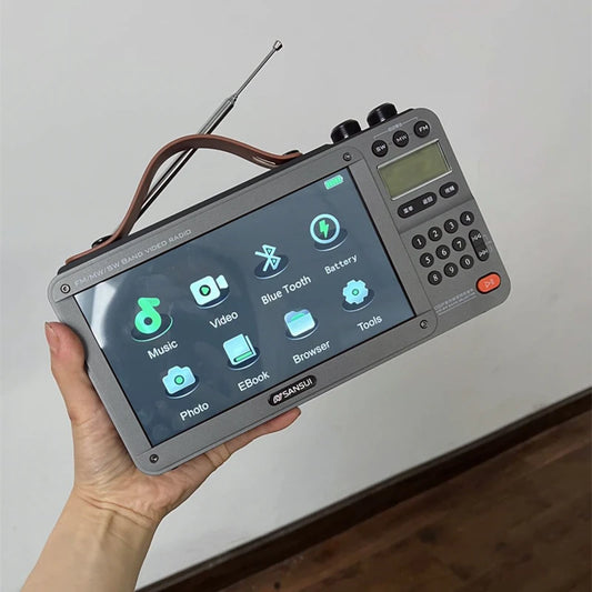 7-Inch IPS Wireless Retro Bluetooth Speaker with FM/AM/SW Radio, HD Video & E-book Reader, 8-Hour Battery, TF/USB Playback for Camping & Travel - Nova Electronics