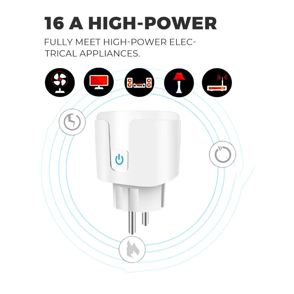 Tuya Wifi Smart Socket EU Plug 16/20A Power Monitor Remote Control SmartLife APP Works with Alexa Yandex Alice Google Assistant - Nova Electronics