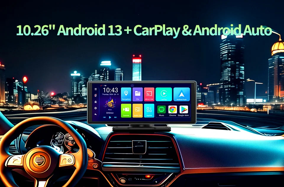 Smart 10.26" Touchscreen Dash Cam with Android 13 | Dual Bluetooth 5.1, CarPlay & Wireless Android Auto | 1080P Rear Camera, GPS, Night Vision - Nova Electronics