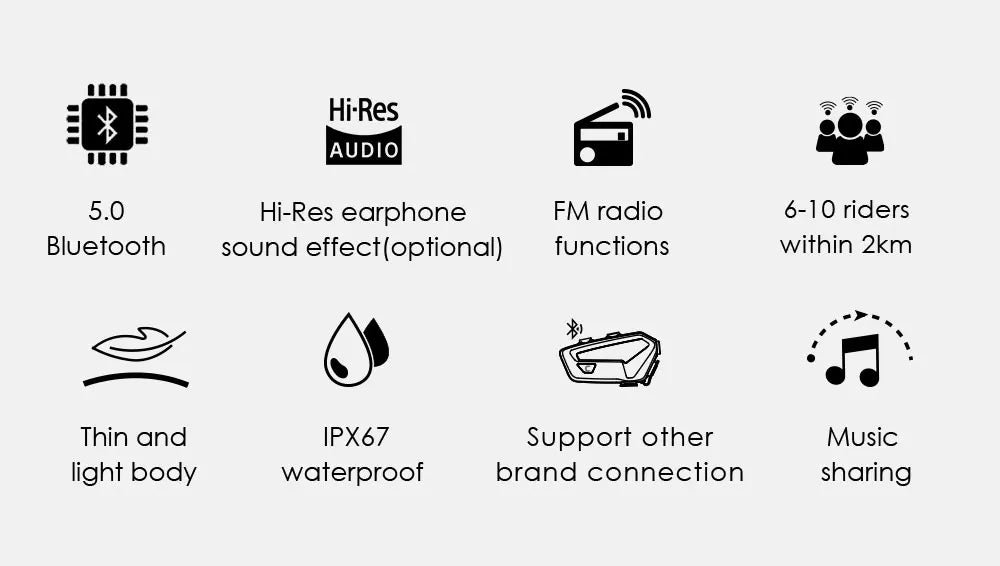 FreedConn FX Motorcycle Bluetooth Intercom Headset for 10 Riders - Crystal Clear Audio, 1.2 Mile Range, Waterproof - Nova Electronics