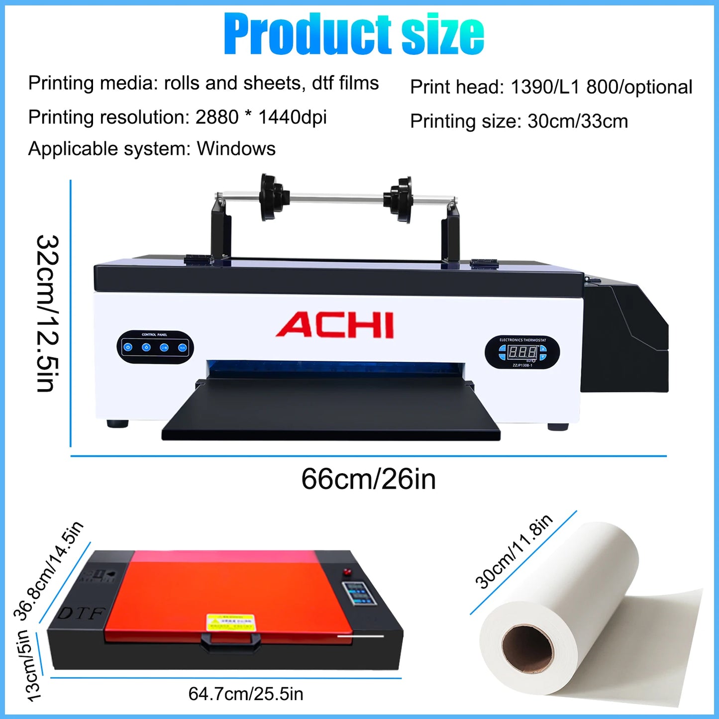 ACHI A3 DTF Printer R1390 A3 T-shirts Printier ROLL DTF Transfer Film Printer With DTF Oven For Fabric T-shirt Clothes EU STOCK - Nova Electronics
