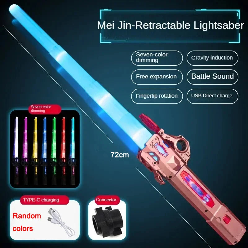 Glowing Telescopic Music Laser Sword – Flashing 2-in-1, Rotating Light & Decompression Fun for Kids & Adults