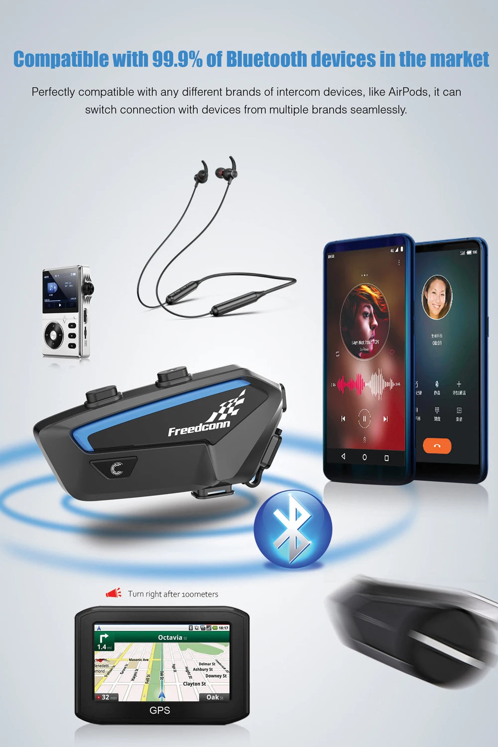 FreedConn FX Motorcycle Bluetooth Intercom Headset for 10 Riders - Crystal Clear Audio, 1.2 Mile Range, Waterproof - Nova Electronics