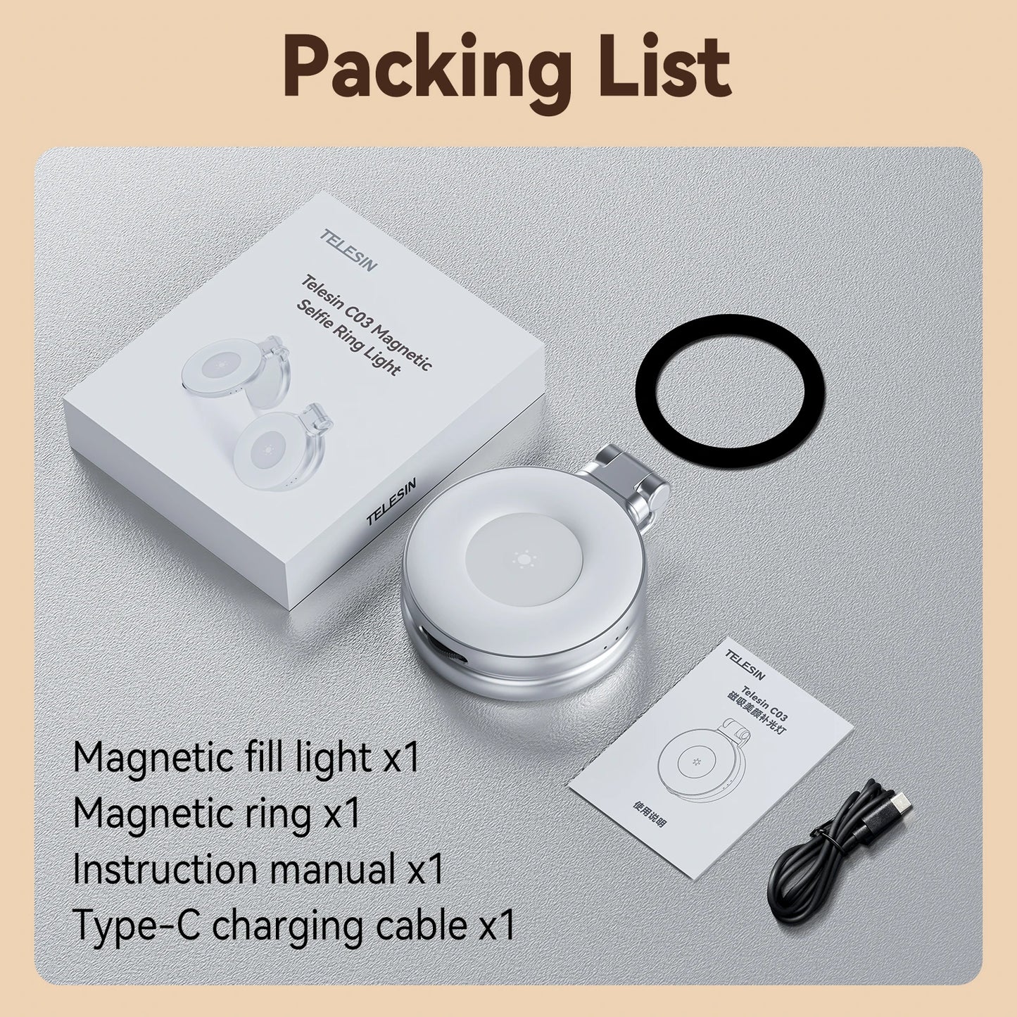 TELESIN Magnetic Fill Light Mini Selfie Light 3 Modes Adjustable Brightness for Smartphone Iphone XIAOMI HUAWEI SAMSUNG Phone