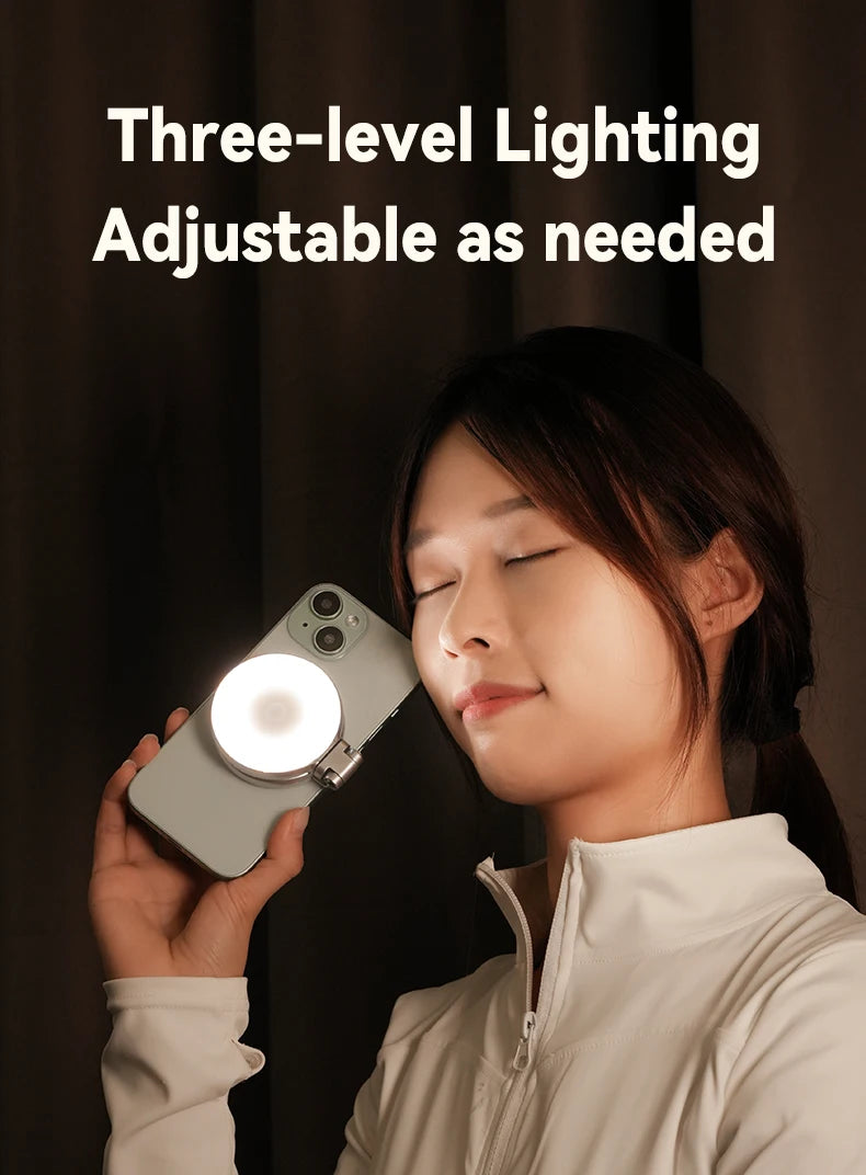 TELESIN Magnetic Fill Light Mini Selfie Light 3 Modes Adjustable Brightness for Smartphone Iphone XIAOMI HUAWEI SAMSUNG Phone