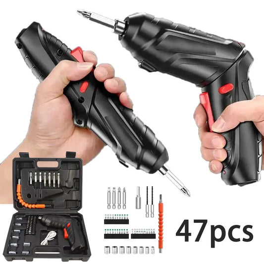 2/47pcs 3.6V Screwdriver Kit Rechargeable Lithium Battery Cordless Electric Screwdriver Drill Kit Folding Home Power Tools - Nova Electronics