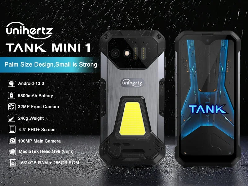 Unihertz 8849 Tank Mini Rugged Smartphone 4.3 Inch Display Android 13 5800mAh 24GB 256GB Helio G99 Octa Core 100MP Cameras IP68 - Nova Electronics