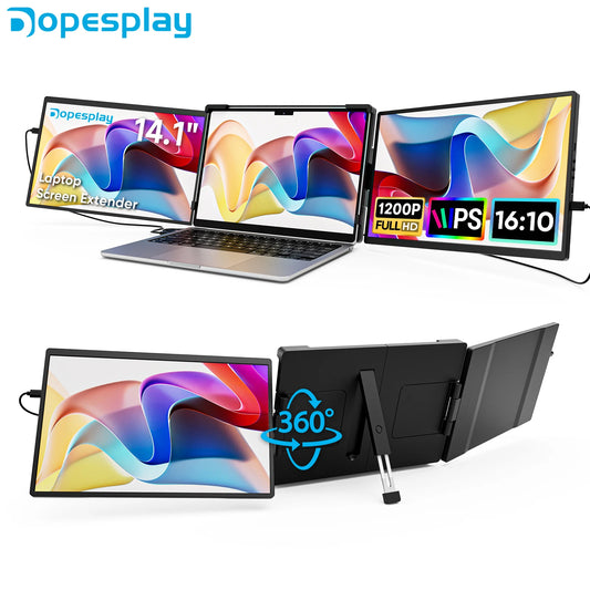 Portable Laptop Triple Screen Extender 14" IPS 1920Γ1200, 360Β° Rotating Dual Display, Type-C/HDMI Plug-and-Play, Compatible with Windows Mac Android