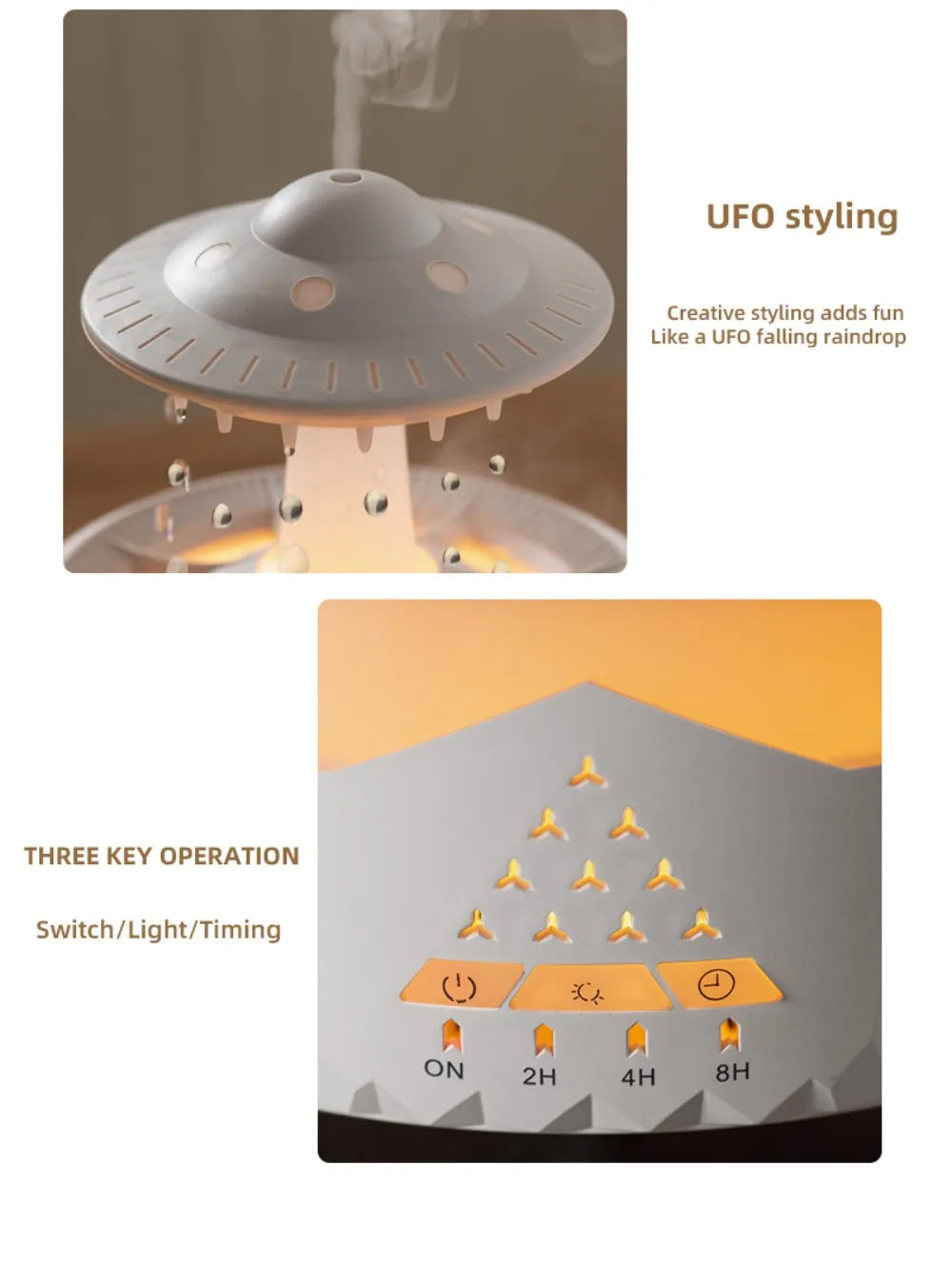 UFO Rotating Raindrop Aromatherapy Essential Oils Air Diffuser with RGB Night Lamp Remote Controls UFO Ultrasonic Air Humidifier
