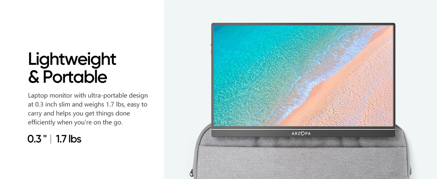 ARZOPA 1080P Portable Monitor 15.6 inch Monitors for Laptop MAC Switch Xbox Phone ps4 PC USB C HDMI-Compatible Computer Display - Nova Electronics
