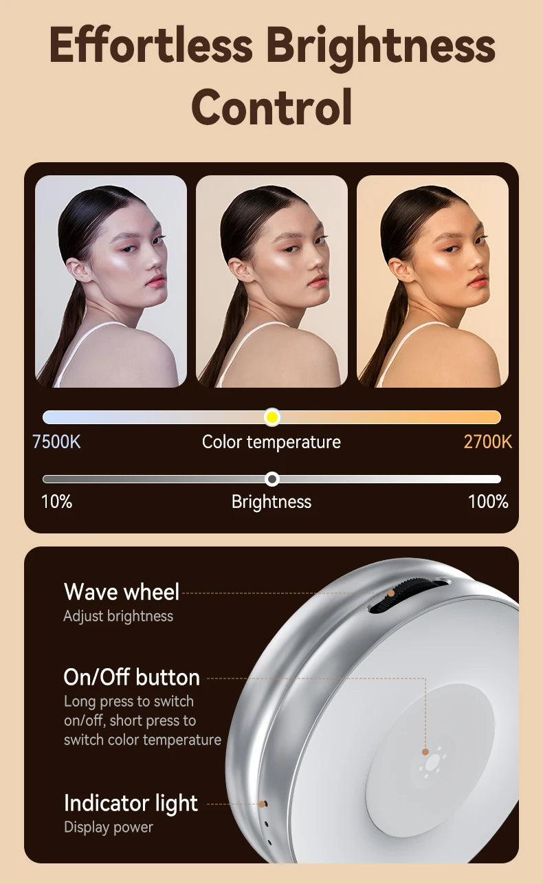 TELESIN Magnetic Fill Light Mini Selfie Light 3 Modes Adjustable Brightness for Smartphone Iphone XIAOMI HUAWEI SAMSUNG Phone