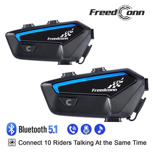 FreedConn FX Motorcycle Bluetooth Intercom Headset for 10 Riders - Crystal Clear Audio, 1.2 Mile Range, Waterproof - Nova Electronics