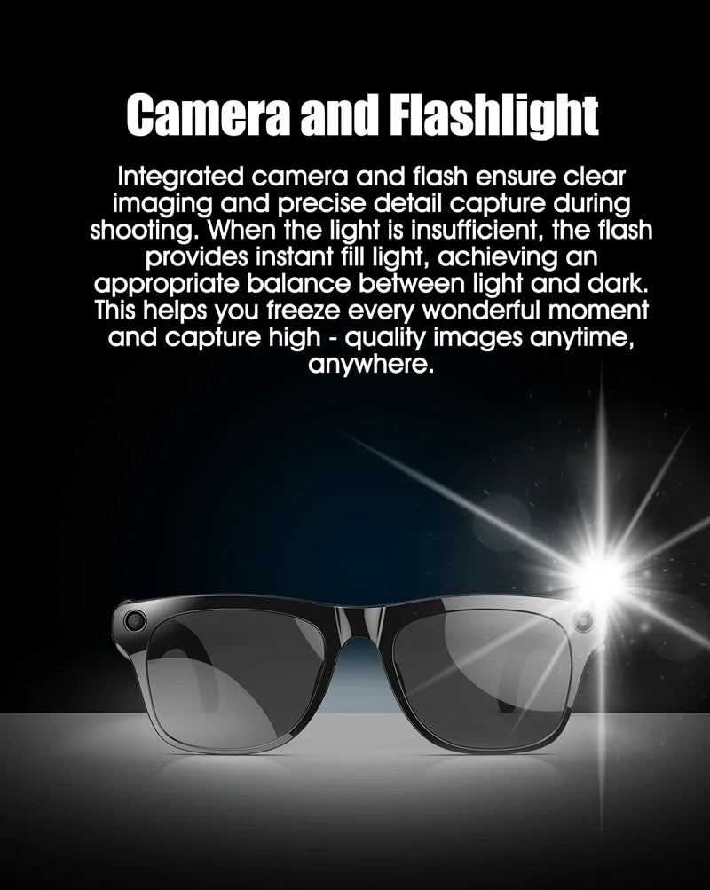 K HD AI Smart Glasses Voice Assistant ChatGPT Camera 100MP Bluetooth Calling 260mAh 30+ Hour Battery WiFi NFC Connectivity Android Compatible Hands-Free Recording Music Control Smart Eyewear