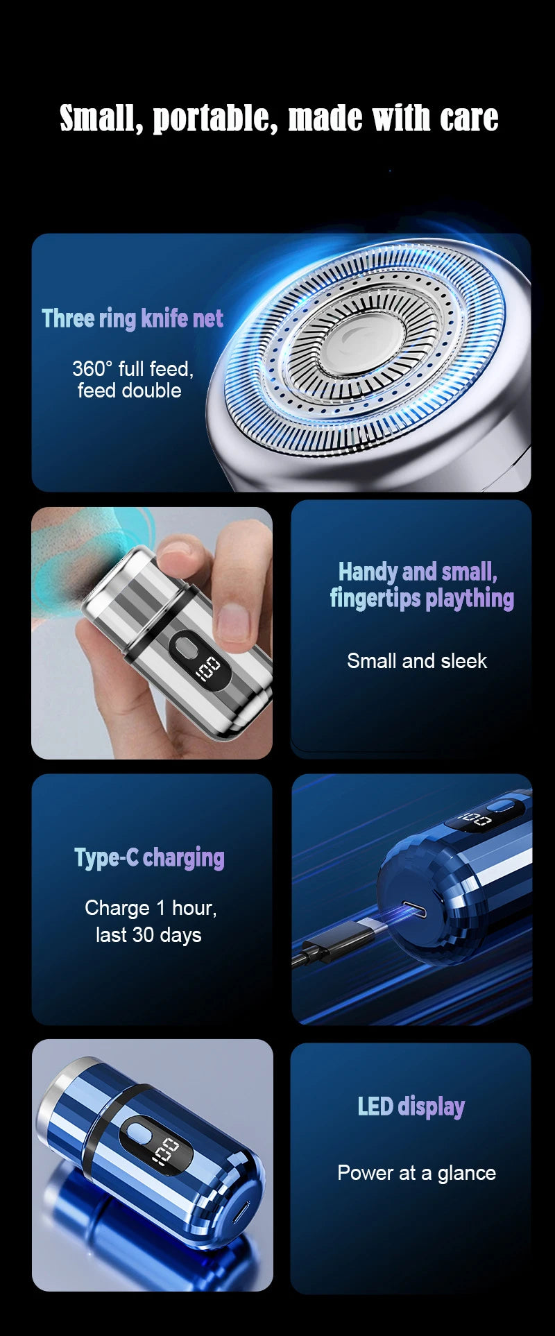 Mini Electric Shaver USB-C Rechargeable Shaver Waterproof Portable Shaver Powerful Travel Home Use Cordless Shaver - Nova Electronics