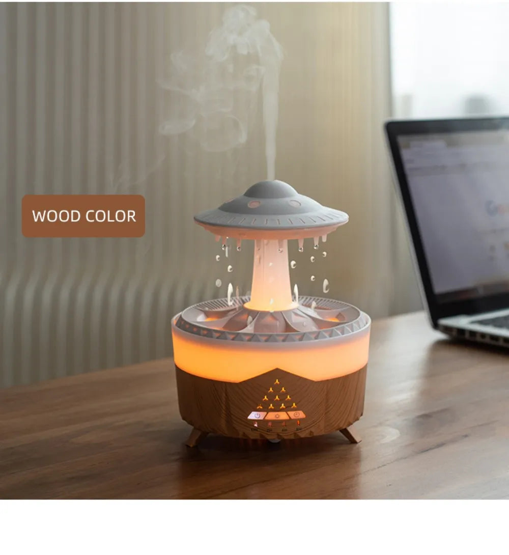 UFO Rotating Raindrop Aromatherapy Essential Oils Air Diffuser with RGB Night Lamp Remote Controls UFO Ultrasonic Air Humidifier