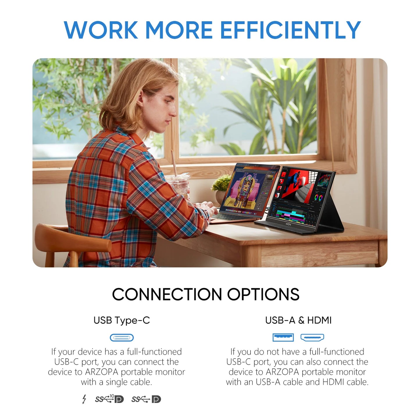 ARZOPA 1080P Portable Monitor 15.6 inch Monitors for Laptop MAC Switch Xbox Phone ps4 PC USB C HDMI-Compatible Computer Display - Nova Electronics