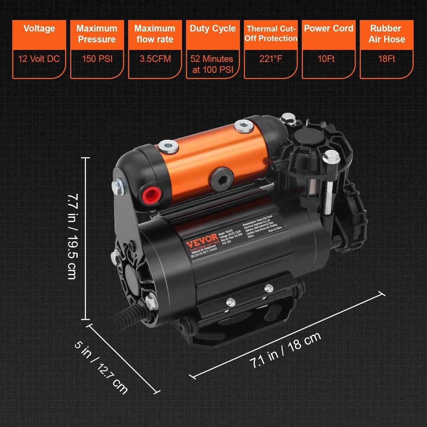 VEVOR Car Air Compressor Portable Tire Inflator Heavy Duty 3.5CFM Air Pump Kit for Auto Accessories Jeep Vehicle with Air Tools - Nova Electronics