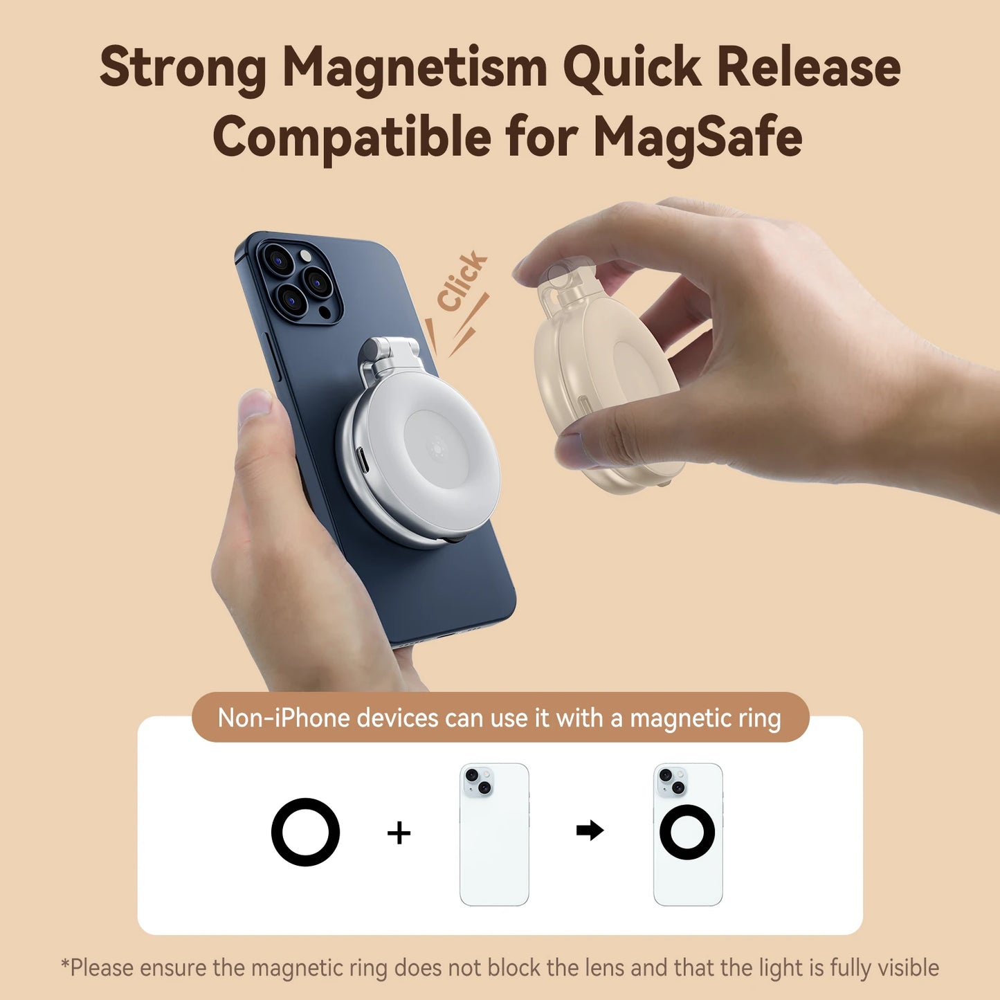 TELESIN Magnetic Fill Light Mini Selfie Light 3 Modes Adjustable Brightness for Smartphone Iphone XIAOMI HUAWEI SAMSUNG Phone