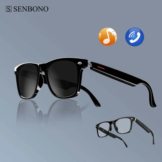 SENBONO E13 Smart Glasses with Blue Light Filter Lenses, Built-in Mic & Speakers, Touch Controls, Voice Assistant for Calls & Music, Android/iOS Compatible