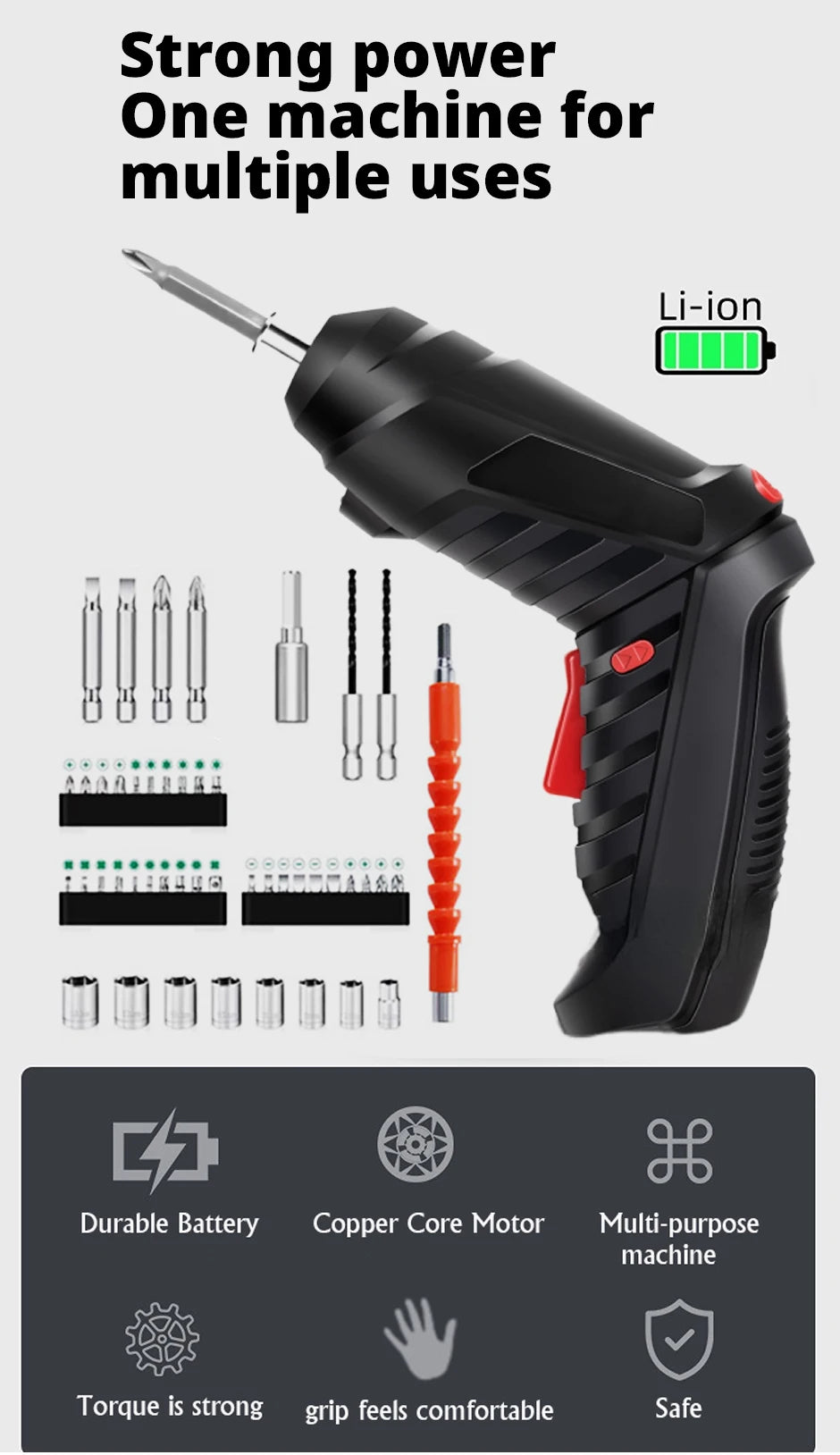 2/47pcs 3.6V Screwdriver Kit Rechargeable Lithium Battery Cordless Electric Screwdriver Drill Kit Folding Home Power Tools - Nova Electronics