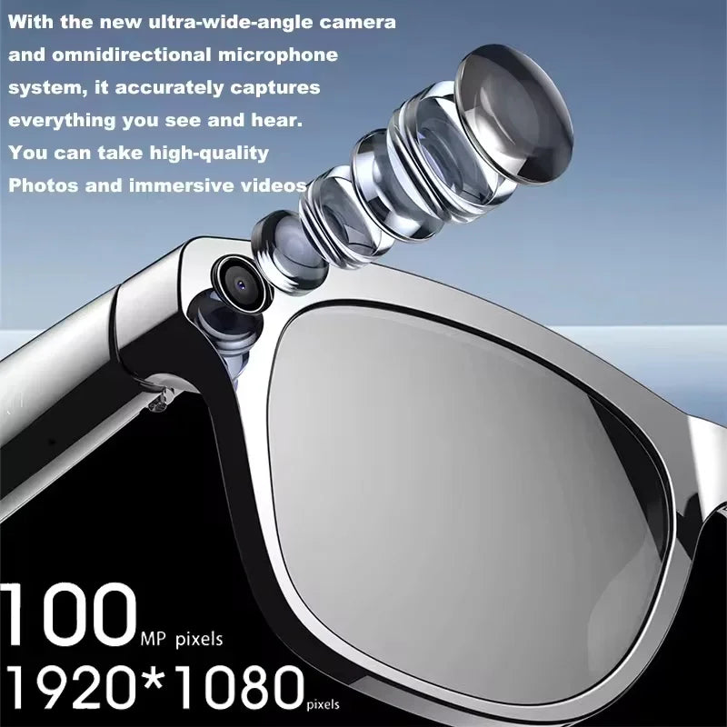 K HD AI Smart Glasses Voice Assistant ChatGPT Camera 100MP Bluetooth Calling 260mAh 30+ Hour Battery WiFi NFC Connectivity Android Compatible Hands-Free Recording Music Control Smart Eyewear