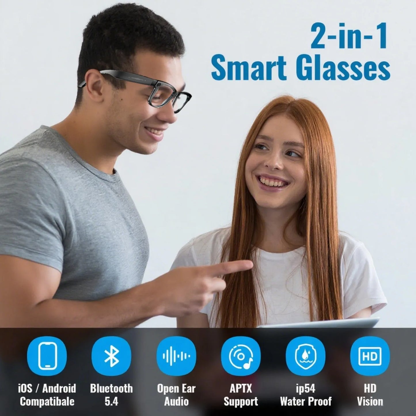 New Camera Glasses 800w Pixel 4K UHD Camera Recording Noise Reduction Ai Recognition Translation Anti Blue Light Smart Glasses