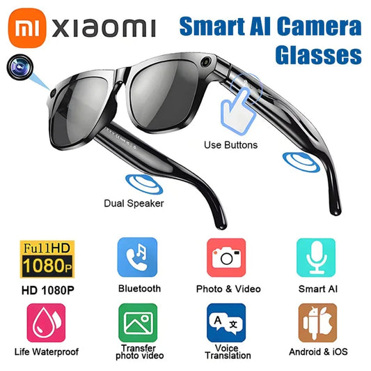 Smart Glasses with Bluetooth Calling, AI Voice Assistant, HD Camera & Music Playback – Wireless Sunglasses for Outdoor Sports, Hands-Free Video Recording & Translation