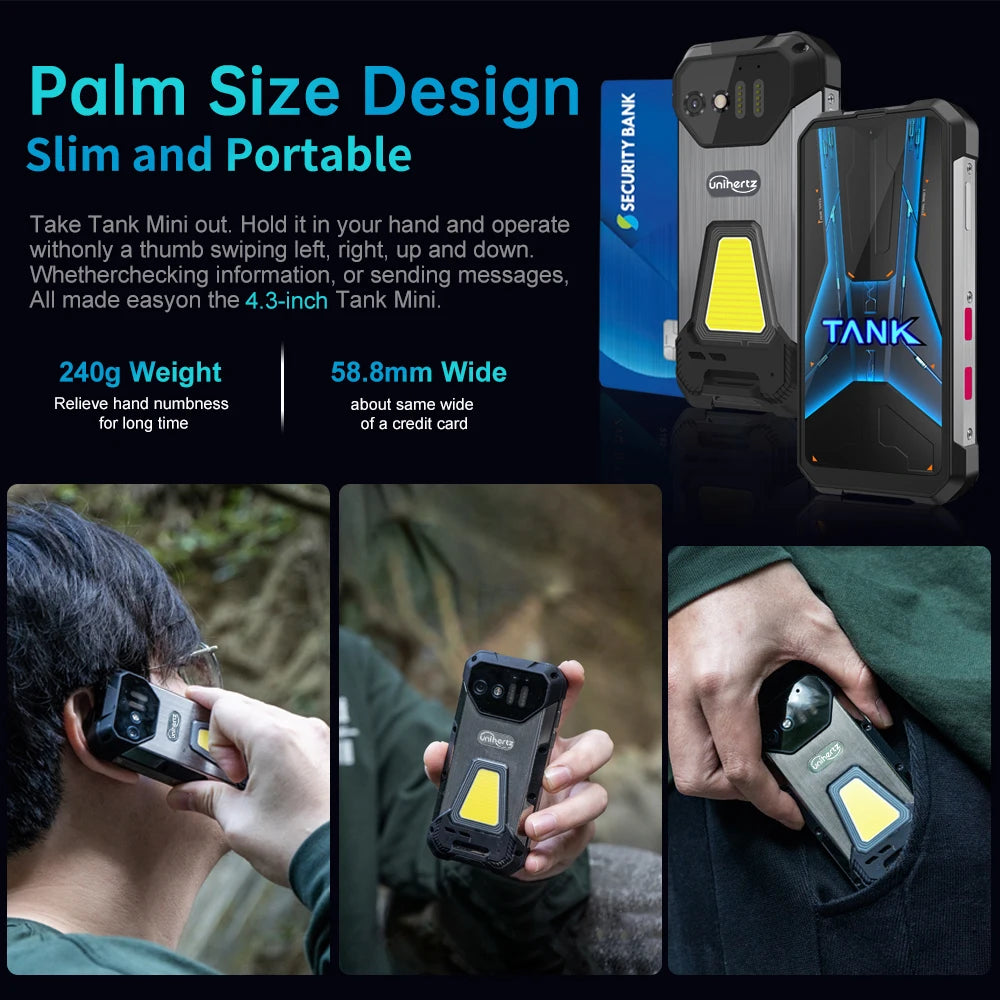 Unihertz 8849 Tank Mini Rugged Smartphone 4.3 Inch Display Android 13 5800mAh 24GB 256GB Helio G99 Octa Core 100MP Cameras IP68 - Nova Electronics