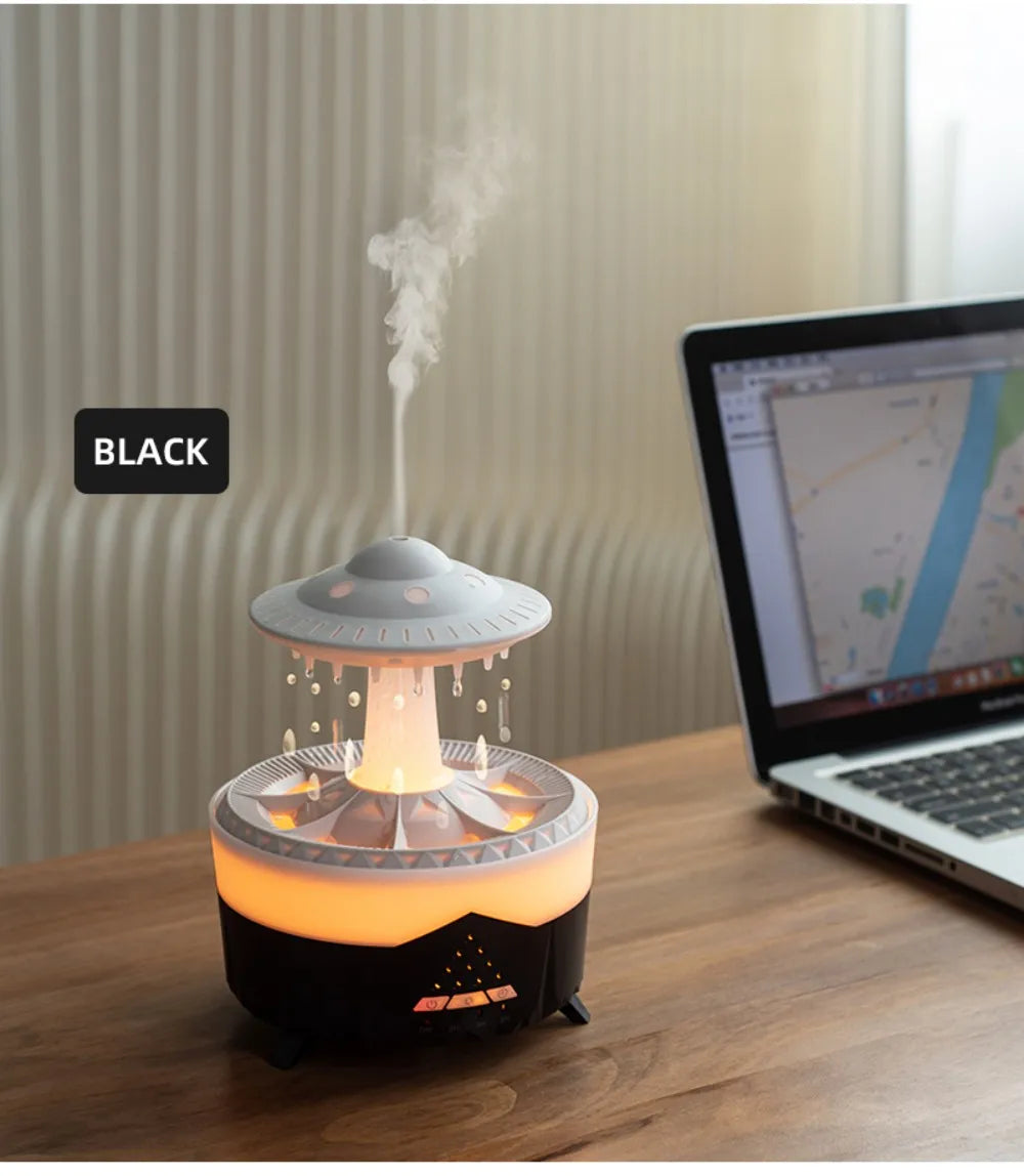 UFO Rotating Raindrop Aromatherapy Essential Oils Air Diffuser with RGB Night Lamp Remote Controls UFO Ultrasonic Air Humidifier