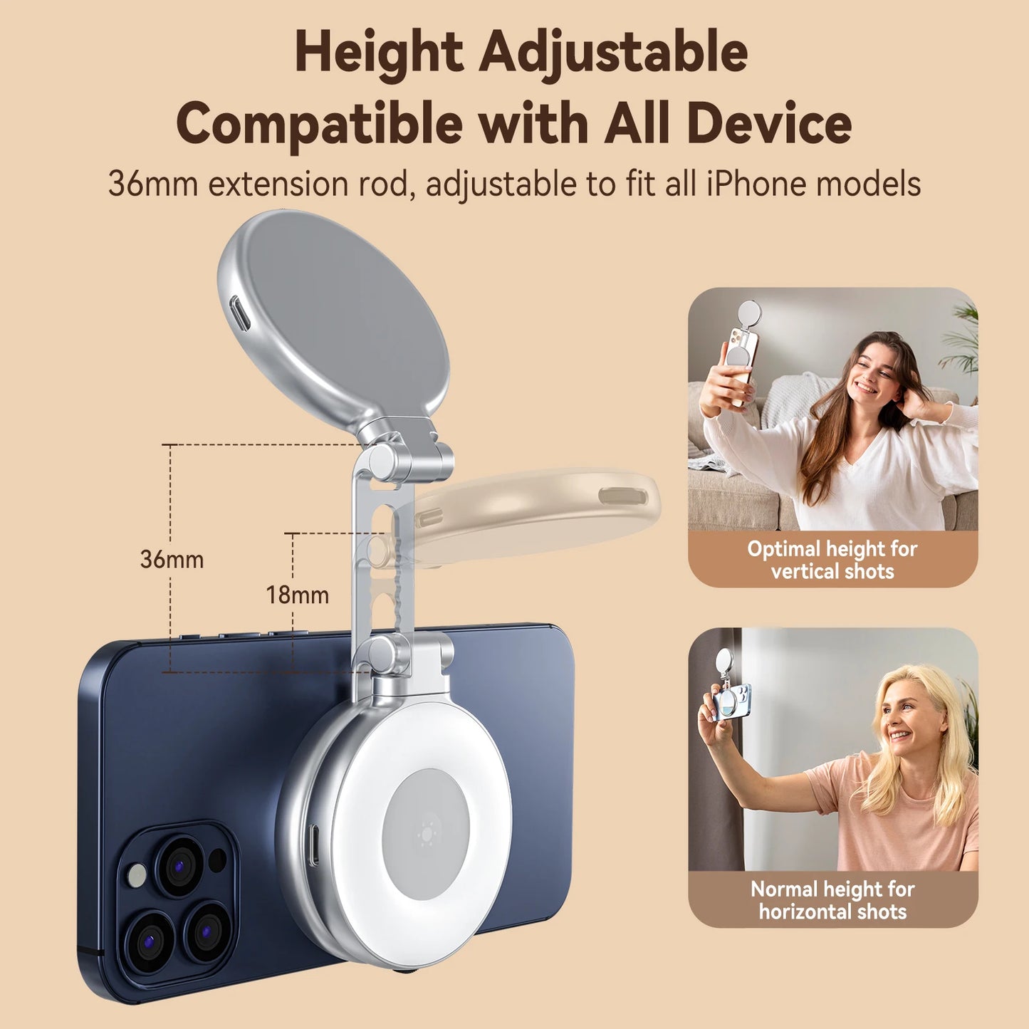 TELESIN Magnetic Fill Light Mini Selfie Light 3 Modes Adjustable Brightness for Smartphone Iphone XIAOMI HUAWEI SAMSUNG Phone