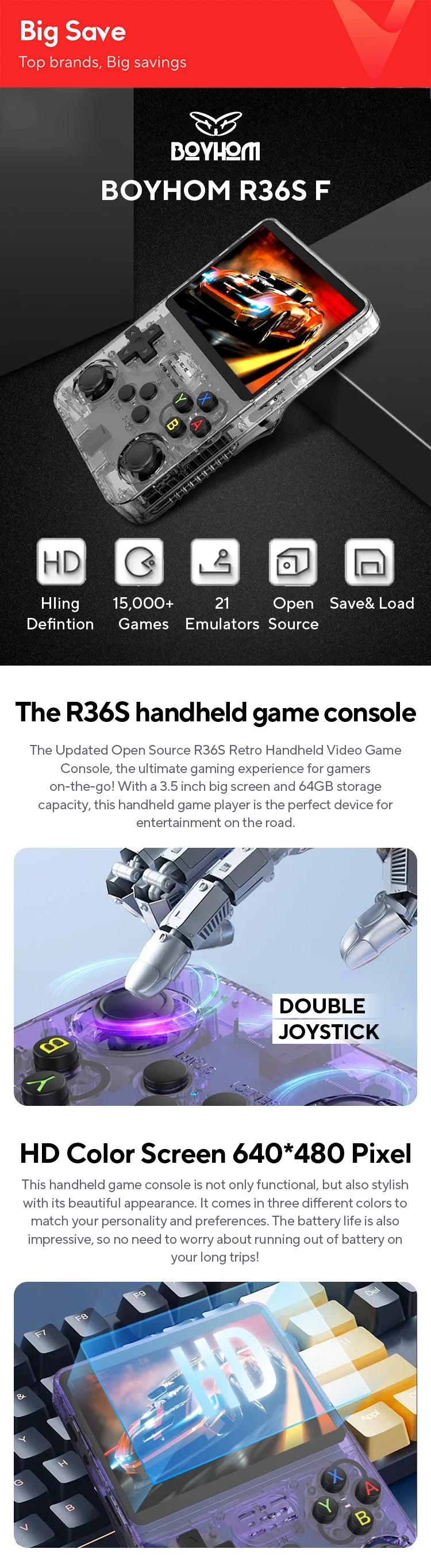 Open Source R36S Retro Handheld Video Game Console Linux System 3.5 Inch IPS Screen Portable Pocket Video Player R35S 64GB Games - Nova Electronics