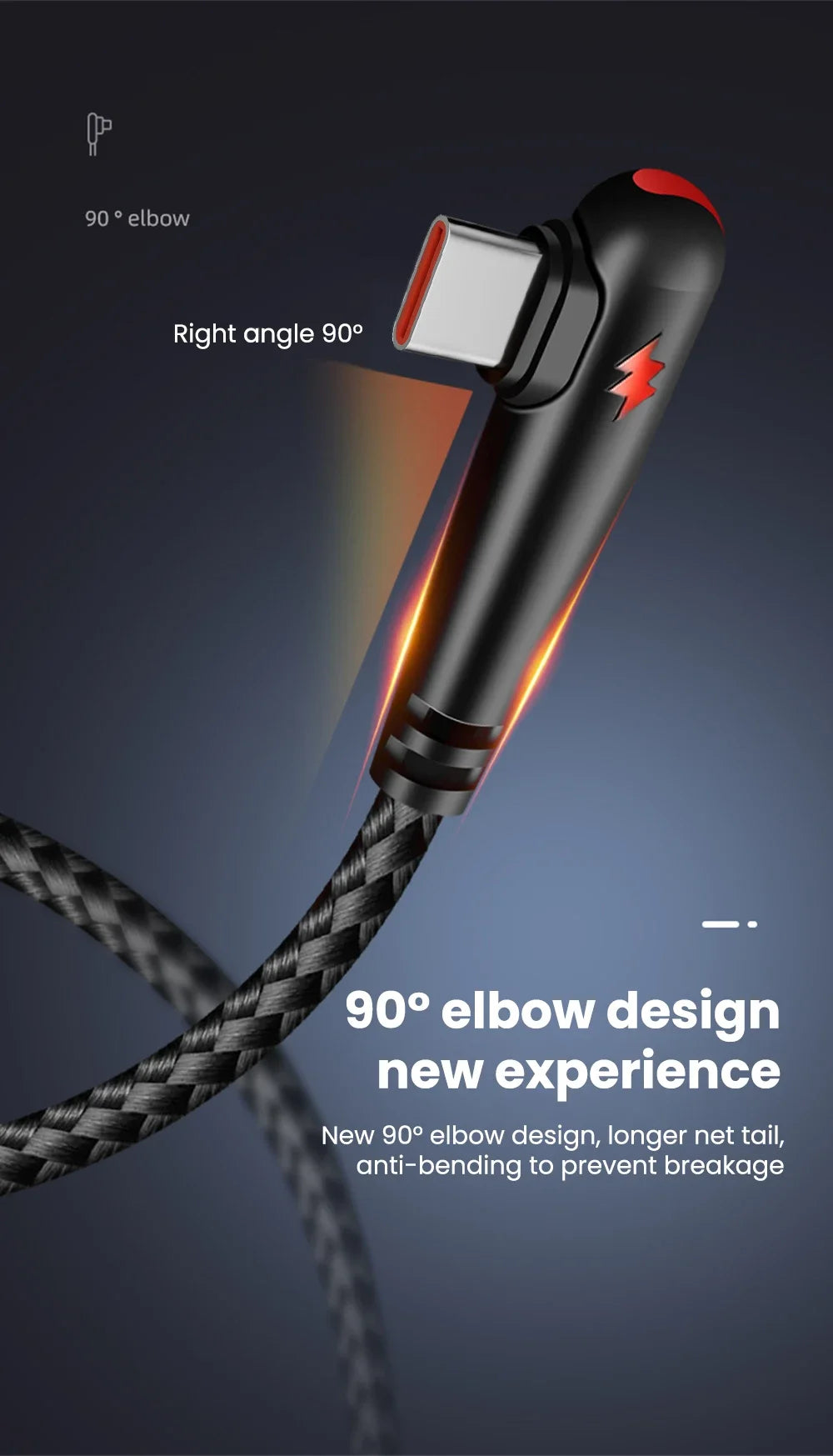NNBILI 120W fast charging USB to Type-C cable, nylon braided, 90 ° elbow design with high power output suitable for Huawei oppo - Nova Electronics