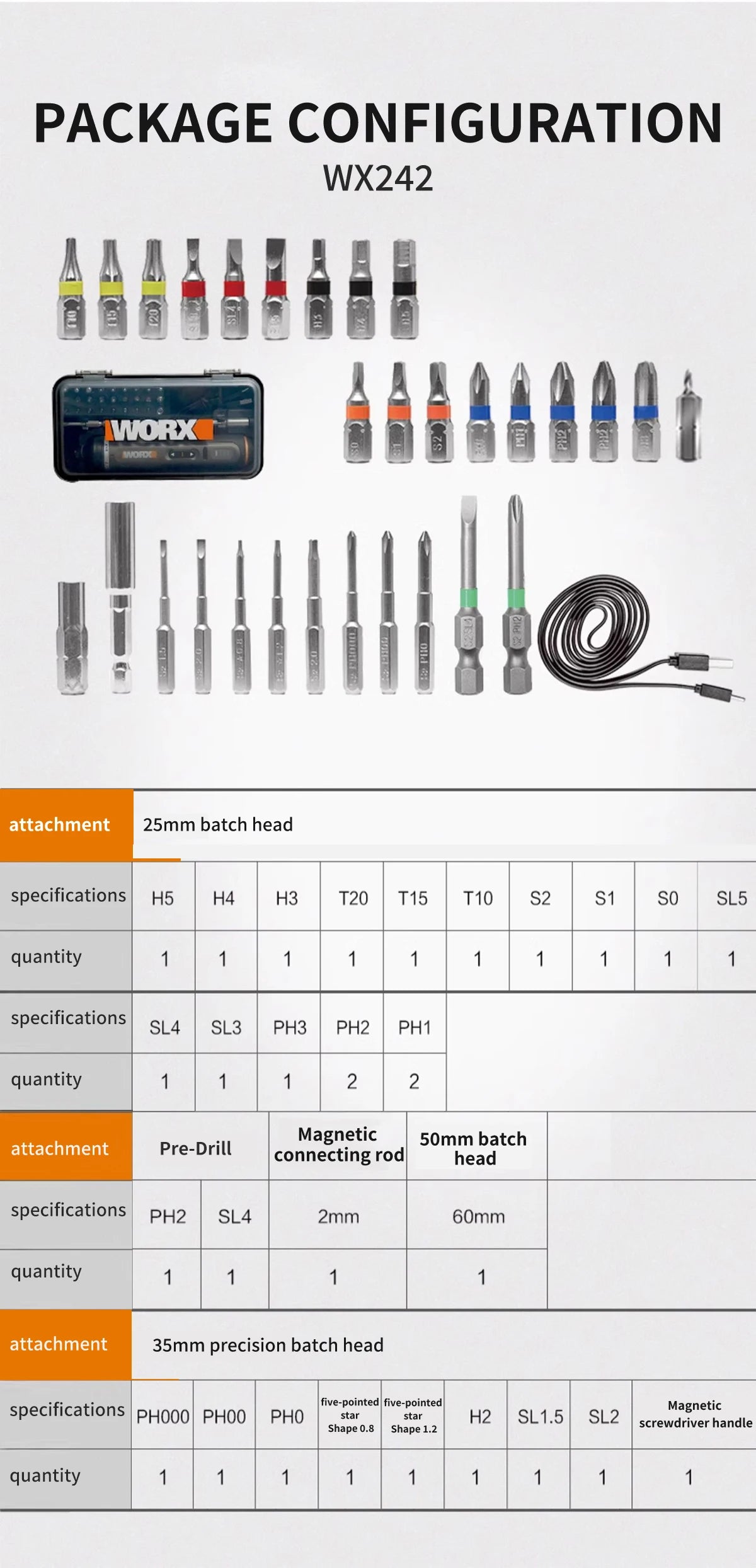 Worx 30 Bit Sets Power Tools WX242 Electrical Screwdriver Sets Smart Cordless drill Screwdrivers USB Rechargeable Handle 4V DIY - Nova Electronics