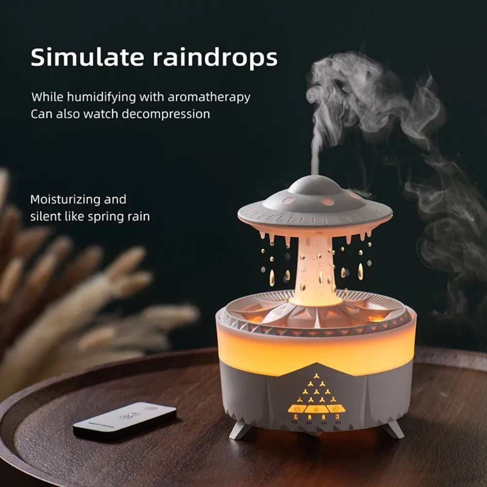 UFO Rotating Raindrop Aromatherapy Essential Oils Air Diffuser with RGB Night Lamp Remote Controls UFO Ultrasonic Air Humidifier
