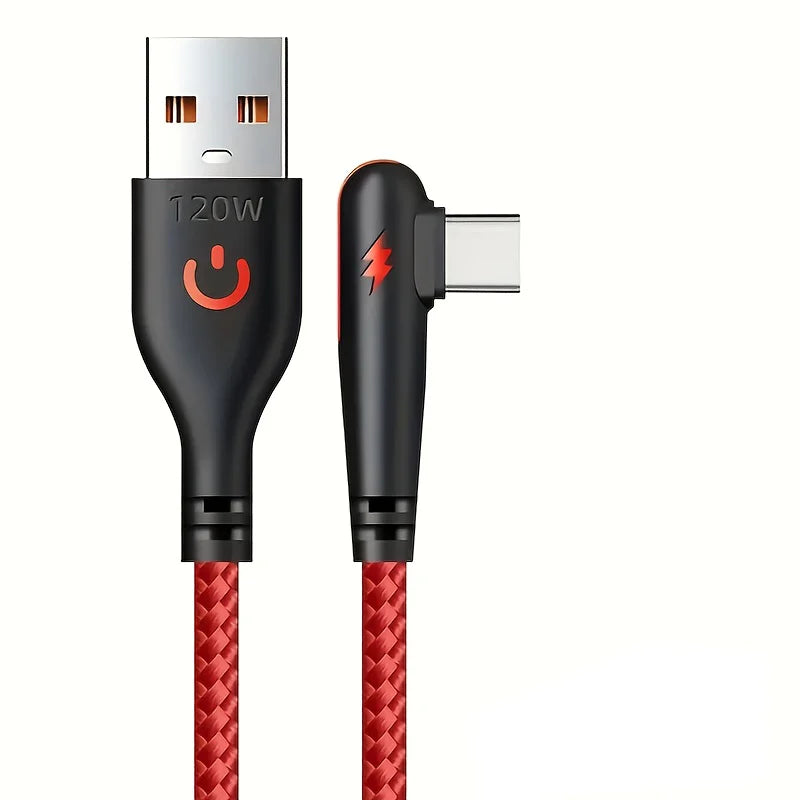 NNBILI 120W fast charging USB to Type-C cable, nylon braided, 90 ° elbow design with high power output suitable for Huawei oppo - Nova Electronics