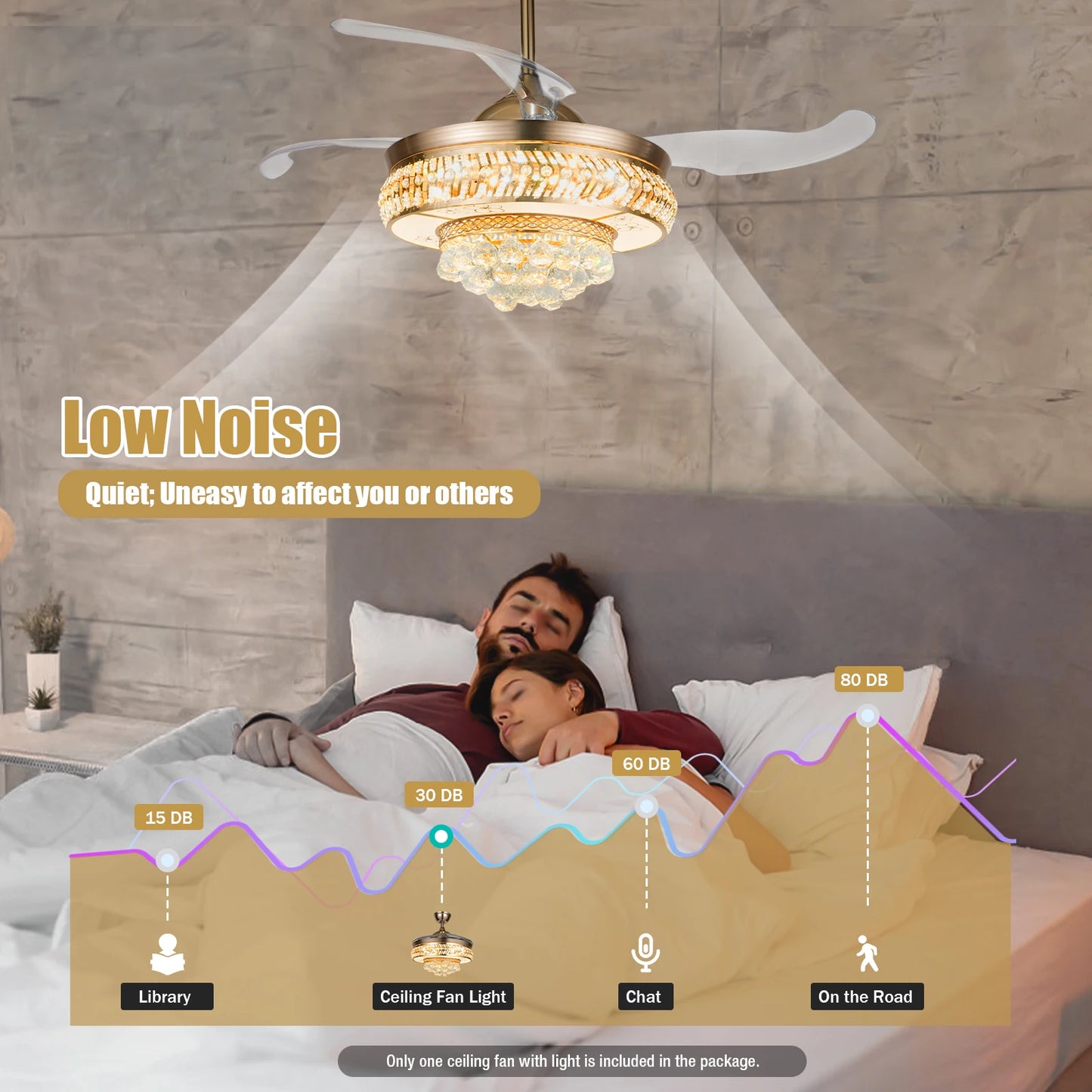 Retractable Crystal Ceiling Fan Light 42" Gold LED Chandelier with Remote Dimmable 3-Color Modes Quiet & Elegant for Modern Interiors - Nova Electronics