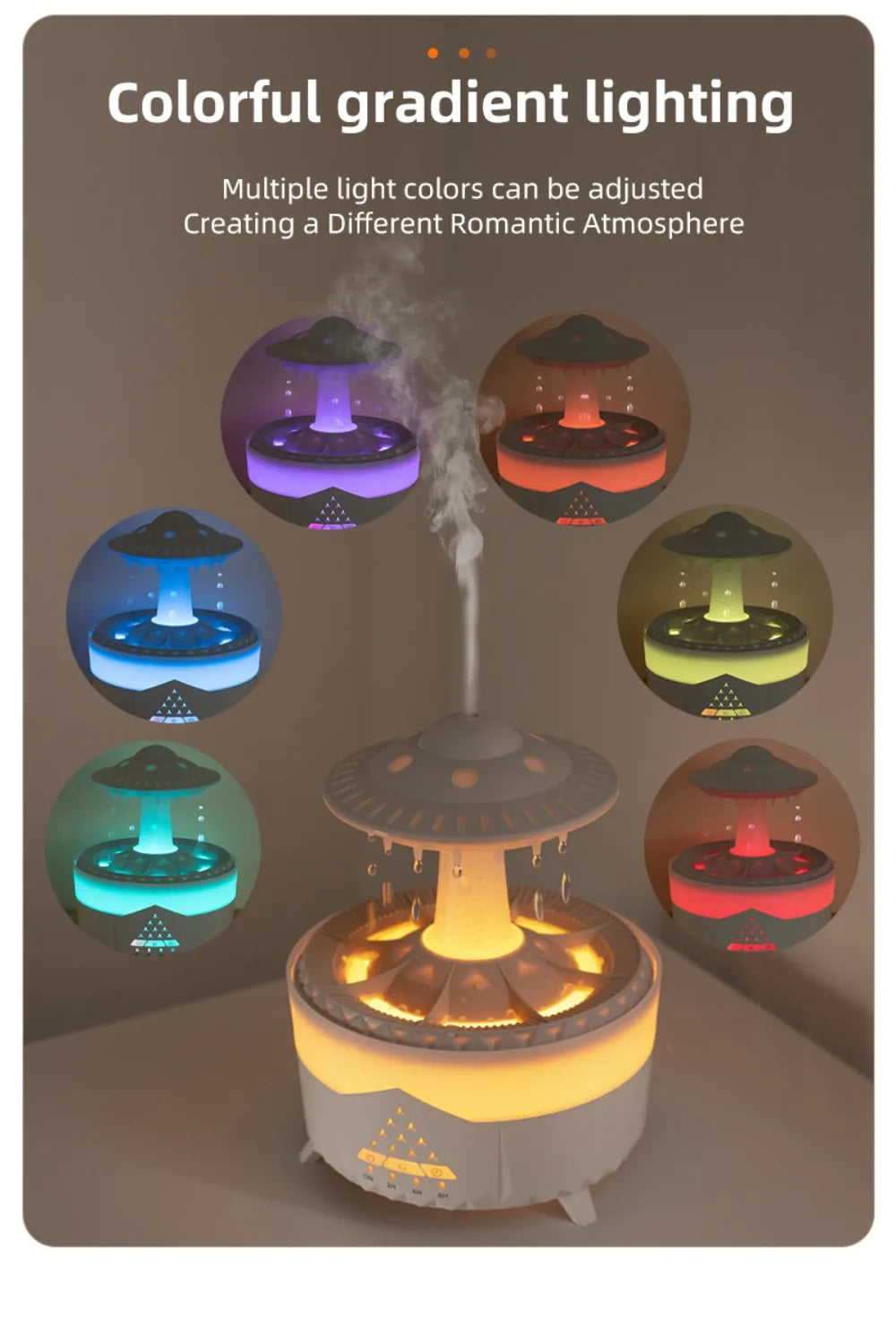 UFO Rotating Raindrop Aromatherapy Essential Oils Air Diffuser with RGB Night Lamp Remote Controls UFO Ultrasonic Air Humidifier