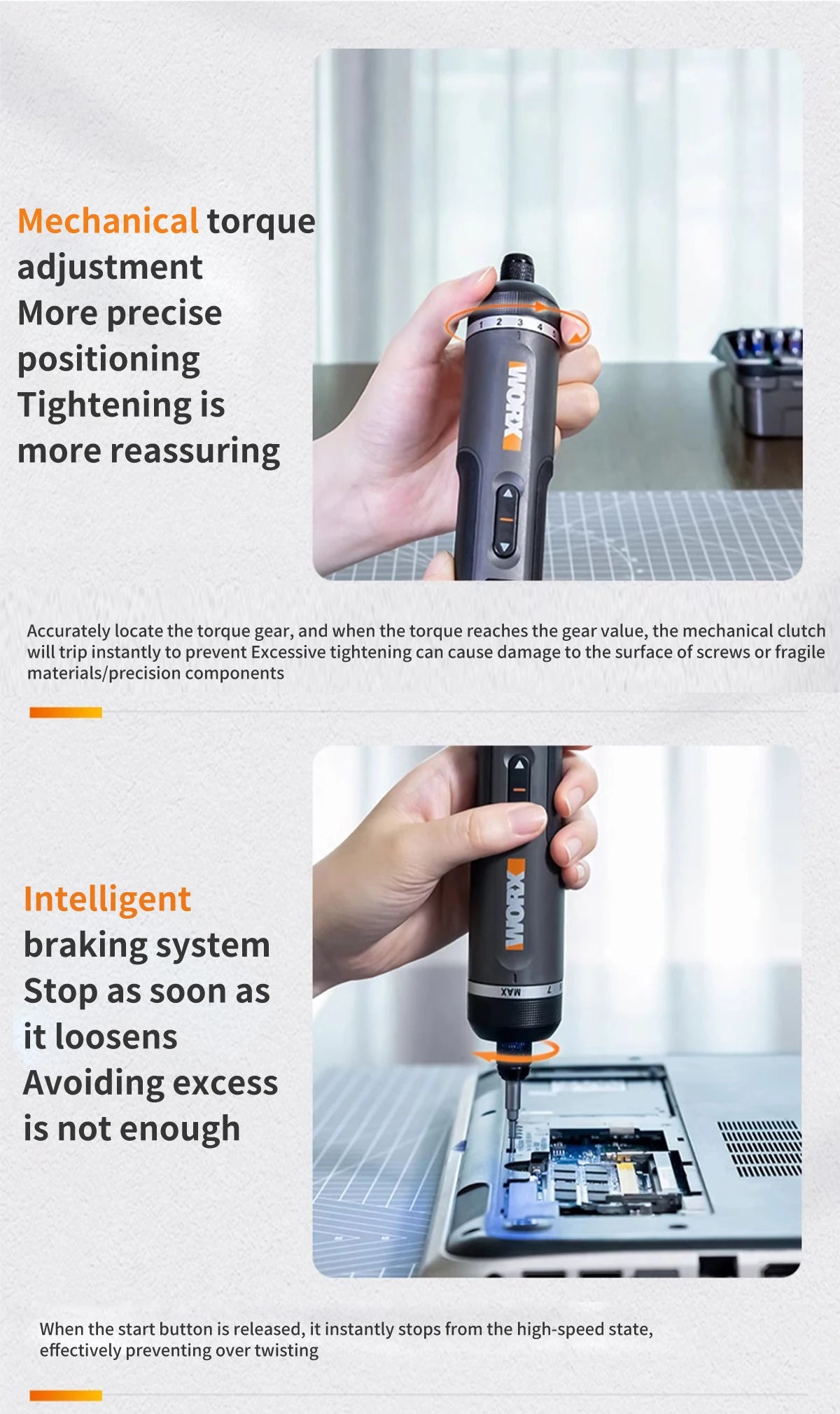 Worx 30 Bit Sets Power Tools WX242 Electrical Screwdriver Sets Smart Cordless drill Screwdrivers USB Rechargeable Handle 4V DIY - Nova Electronics
