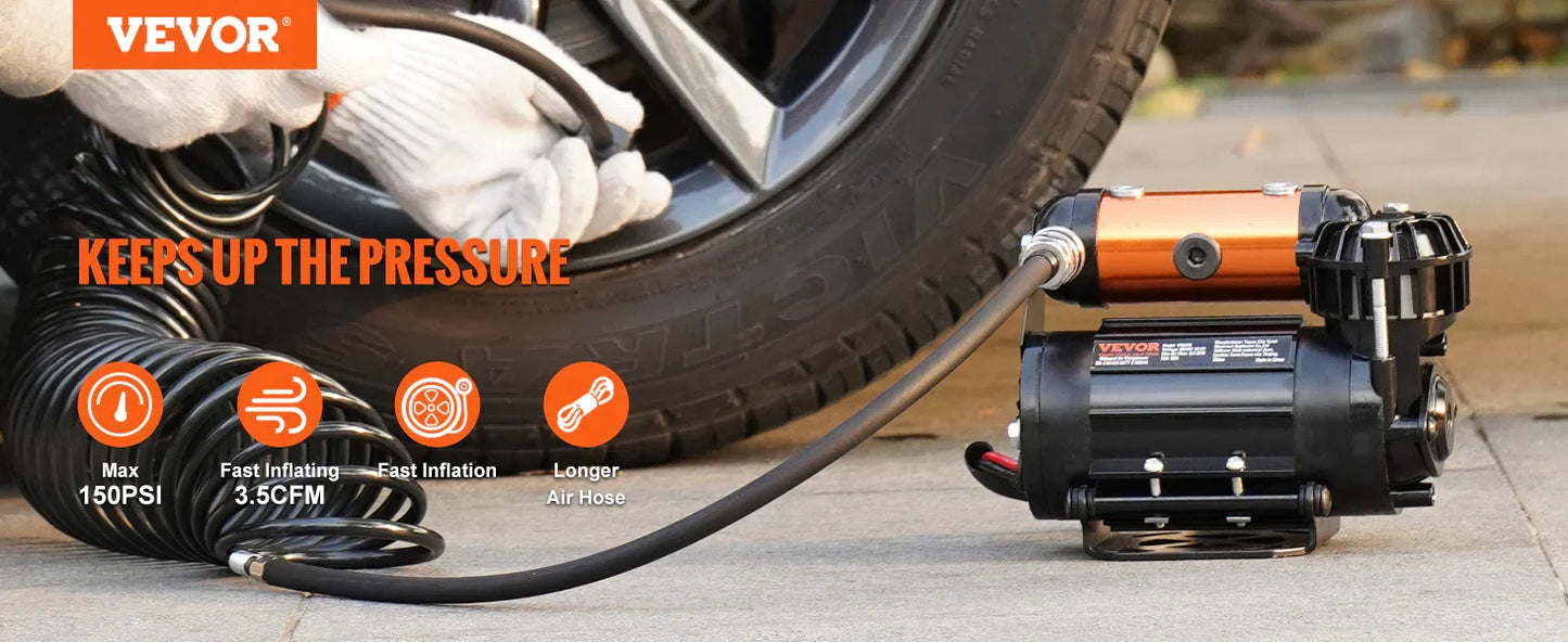 VEVOR Car Air Compressor Portable Tire Inflator Heavy Duty 3.5CFM Air Pump Kit for Auto Accessories Jeep Vehicle with Air Tools - Nova Electronics
