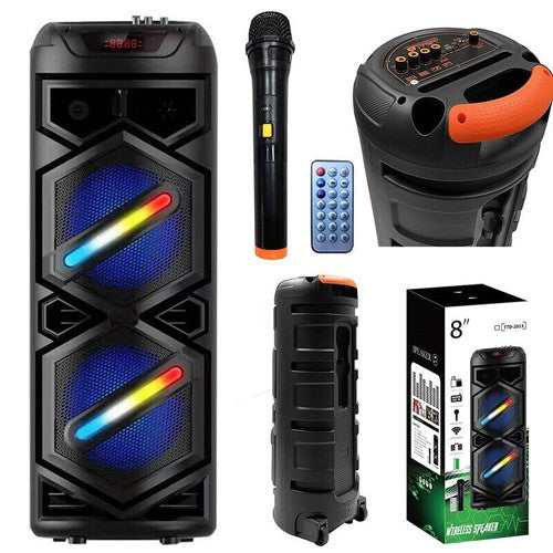 6000W Portable Bluetooth Speaker with Dual 8" Subwoofers – Deep Bass Wireless Party Sound System with Mic, FM, and Rechargeable Battery for Outdoor Events, Home Gatherings & Karaoke - Nova Electronics