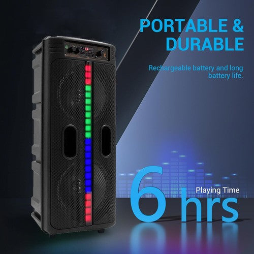 6000W Portable Bluetooth Speaker with Dual 8" Subwoofers – Deep Bass Wireless Party Sound System with Mic, FM, and Rechargeable Battery for Outdoor Events, Home Gatherings & Karaoke - Nova Electronics